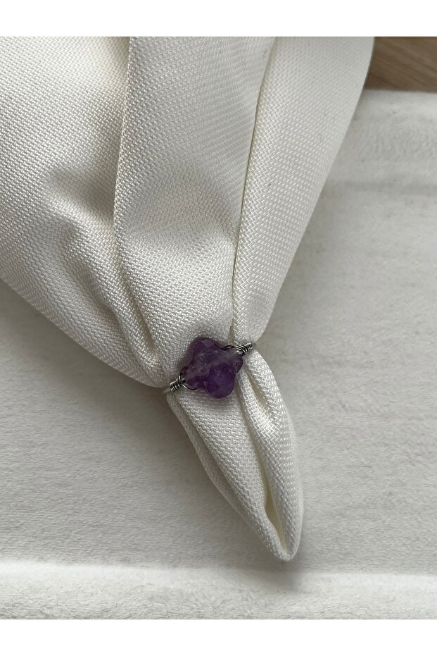 Clover Amethyst Stone Handmade Steel Wire Ring Adjustable