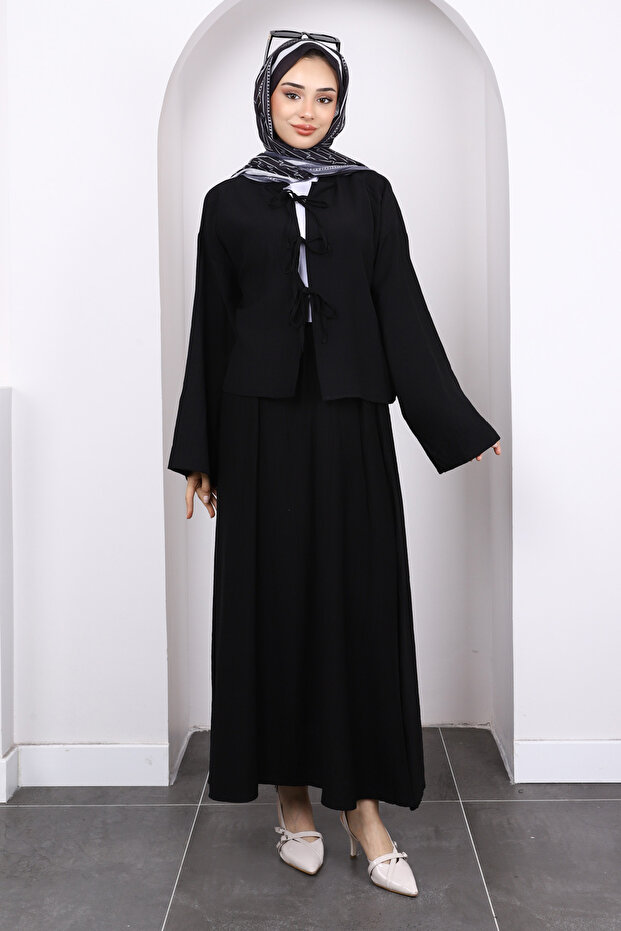 Black Tie Front Kimono Skirt Suit