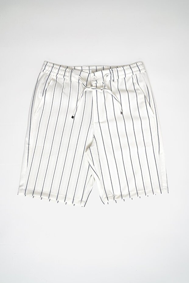 Men's White Navy Blue Striped 2025 Jogger Shorts