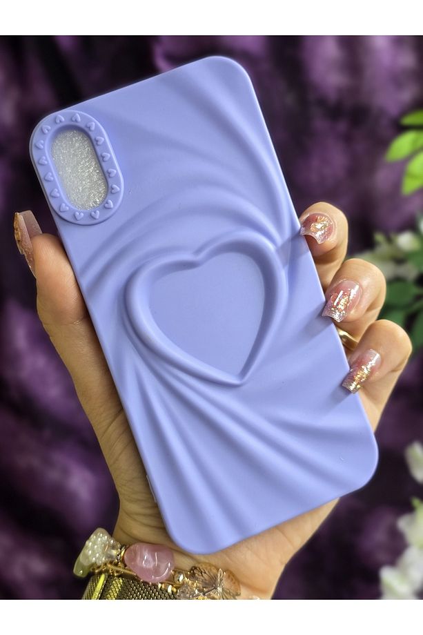 Iphone X / XS Uyumlu 3D Kalpli Lila Silikon Kılıf - 4