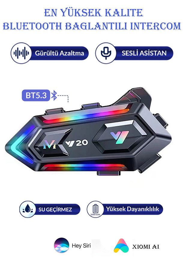 Y20 Interkom Cihazı RGB Işık + 5.3 Bluetooth Motosiklet Intercom Interkom İnterkom - 5