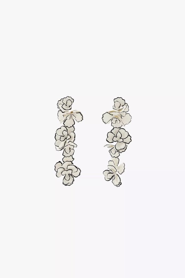 Zr Model Black Dangle Flower Earrings with Edges