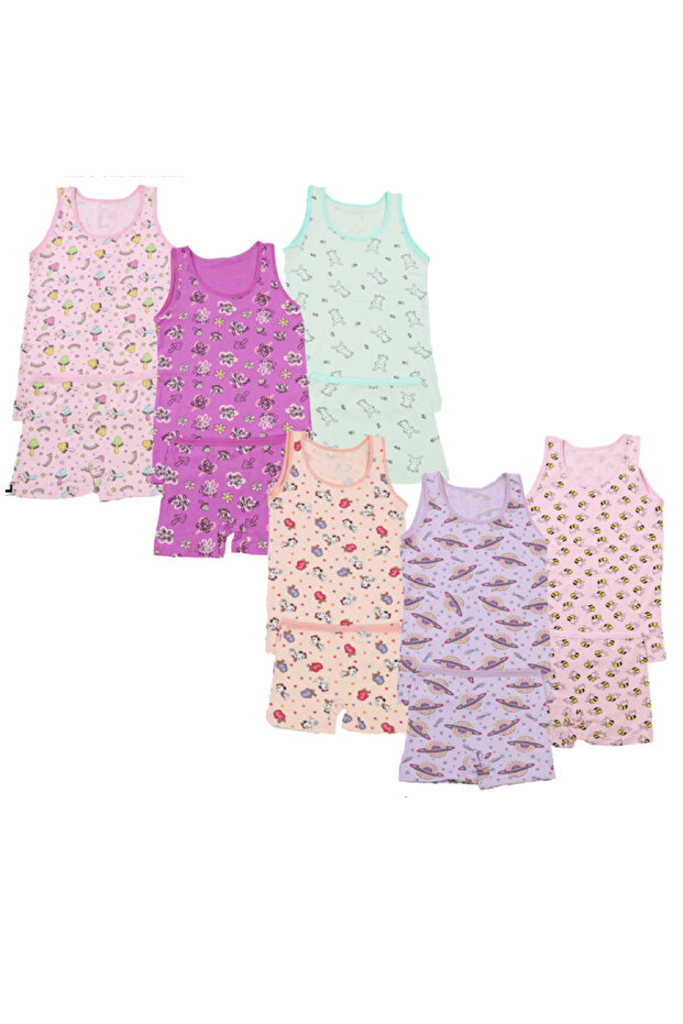 6 Pieces Girl's 6 Thick Singlets 6 Boxer Sets Colorful