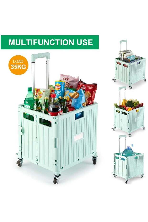 Foldable Plastic Shopping Trolley Cart with Storage Box