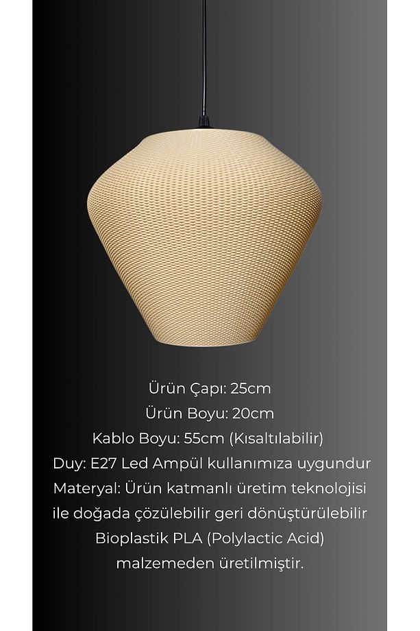 Asterion Hasır Renk Rattan Görünümlü Avize, Pinterest Tarzı Tekli Sarkıt Avize (Bioplastik) E27 - 4