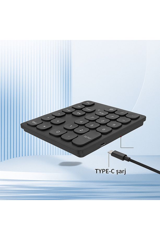 Bluetooth Bağlantılı Sayısal Numpad - Siyah/Gümüş - Tip-C Girişli Mini Klavye - 4