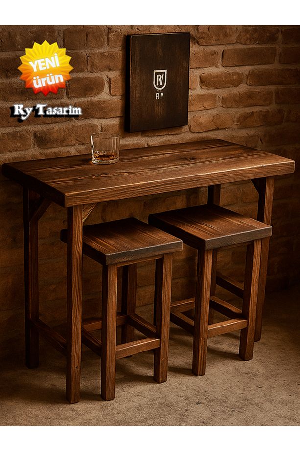 Ahşap Masif Bar Masası Oturma Odası Mutfak Bar Masası - 1