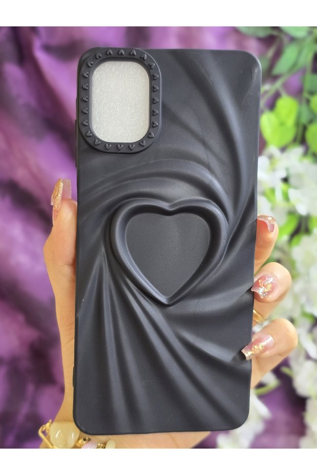Samsung Galaxy A06 Compatible 3D Heart Black Silicone Case