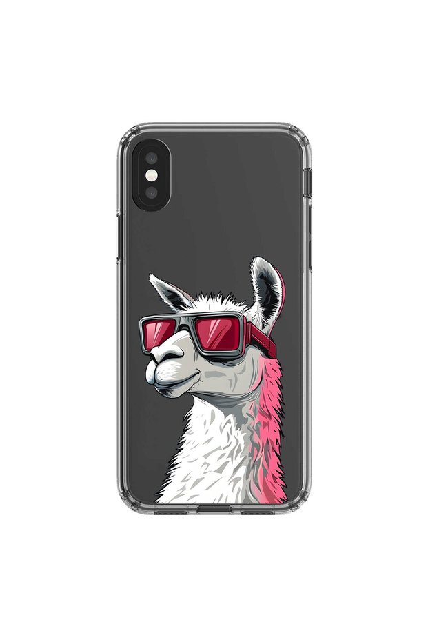 iPhone XS Max Compatible Transparent Case with Cool Lama Design