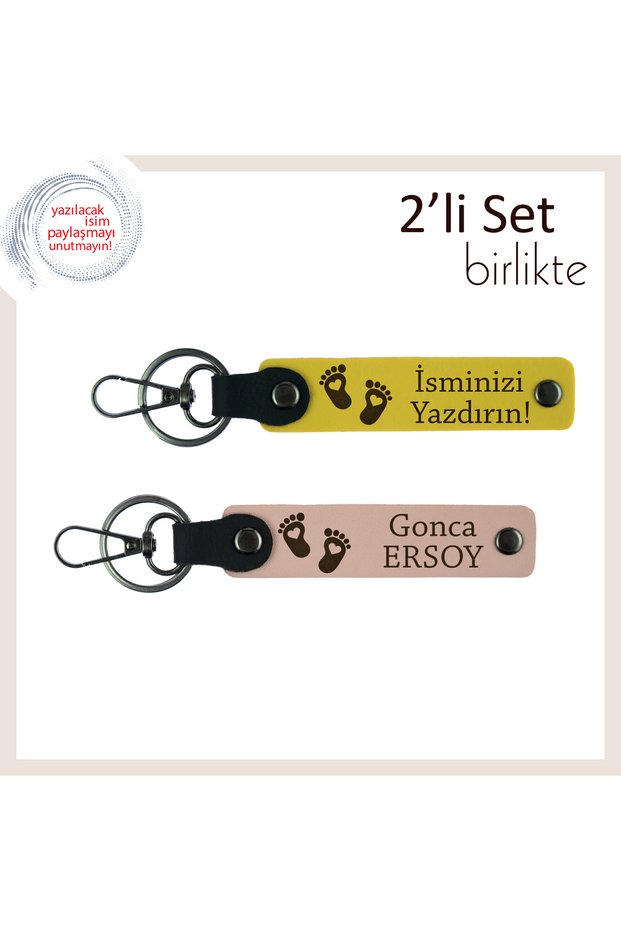 Set, Yellow-Kitten Mouth, Personal Keychain with Heart Foot Motif as a First Father's Day Gift for Lover
