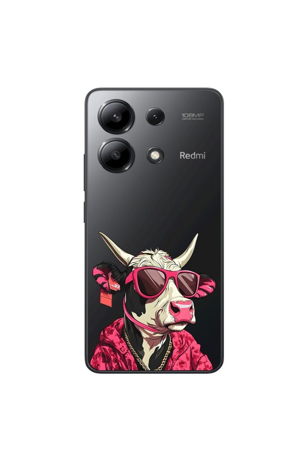 Xiaomi Redmi Note 13 Compatible Transparent Case with Cool Cow Design