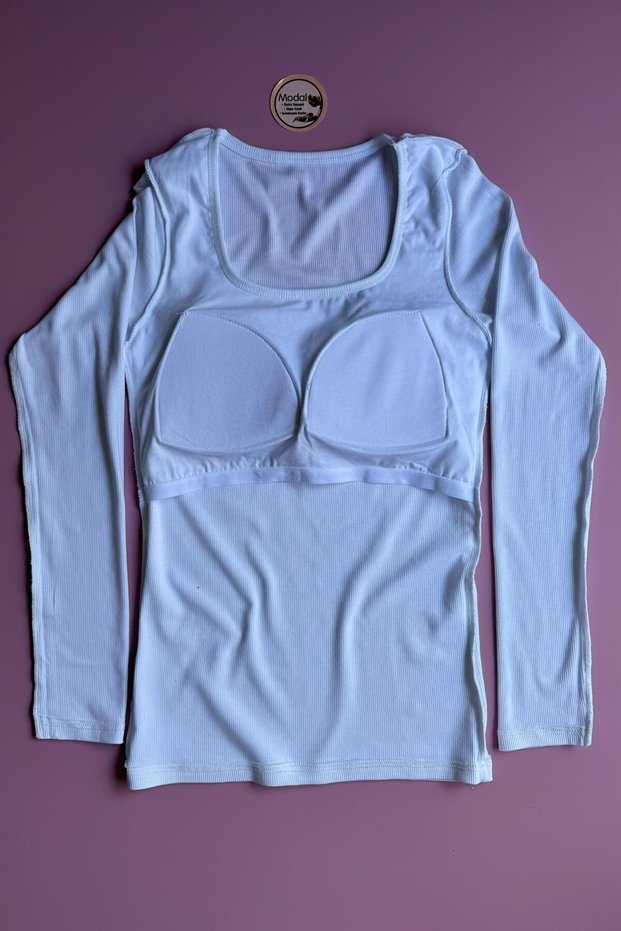 Bratique Long Sleeve | Modal Camisole Fabric White Color Square Collar Women's Blouse
