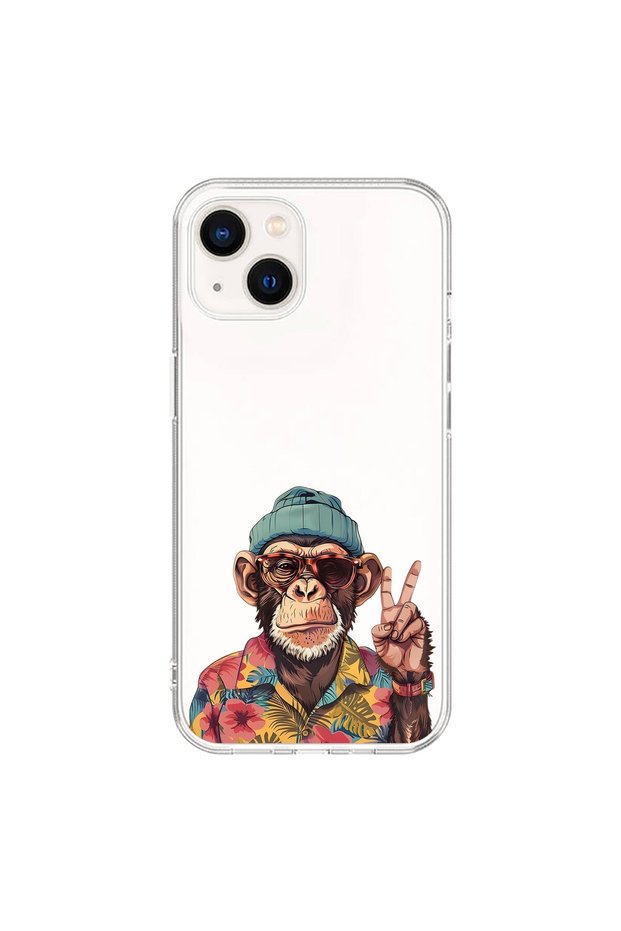 iPhone 14 Plus Compatible Transparent Case with Cool Monkey Design