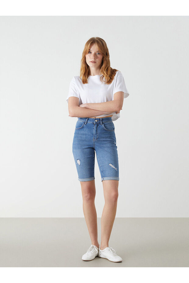 Bermuda Fit Kadın Jean Şort - 1