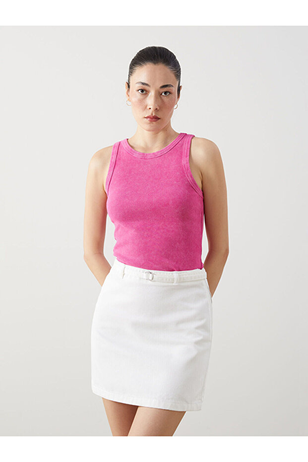 Pembe Bisiklet Yaka Kadın Atlet - 1