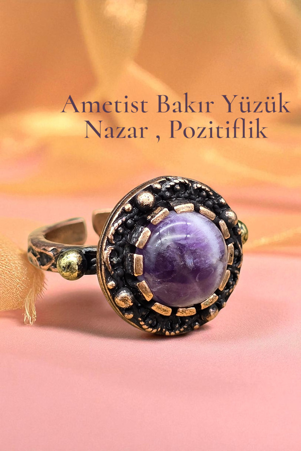 Copper Pure Ring Adjustable Amethyst Evil Eye Very Good Quality (Gift, Daily, Special Day) Antique