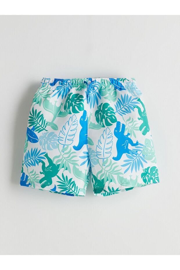 Plus New Season Elastic Waist Printed Boys' Swim Shorts