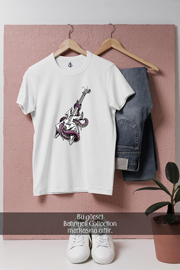 Oversize Warlock Electric Guitar Purple Tentacle Design Unisex T-Shirt