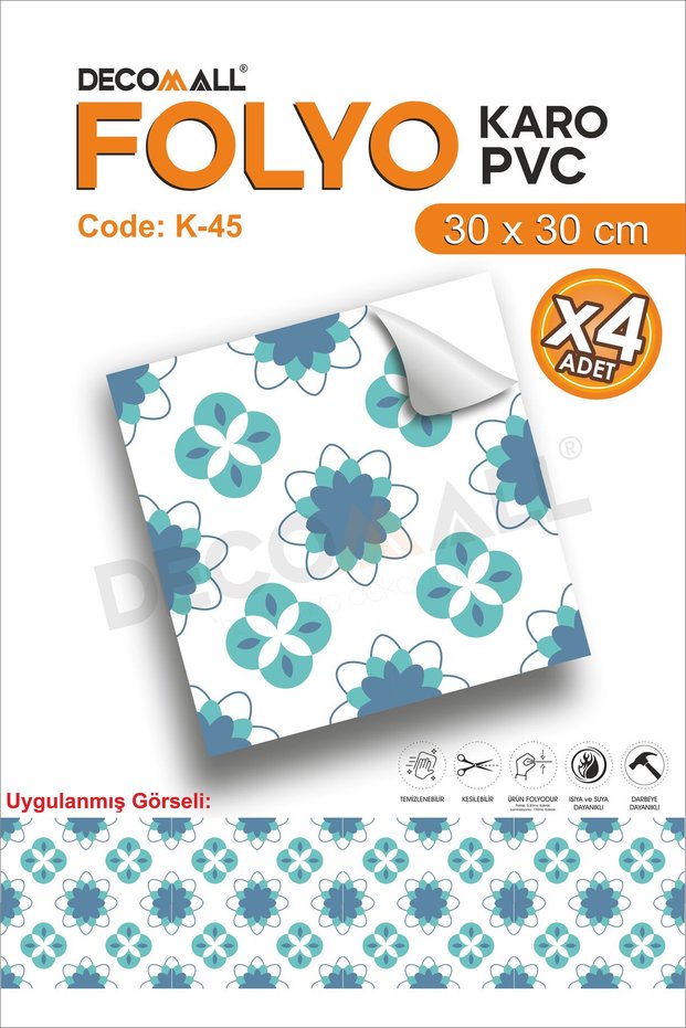 K-45 Tile Foil Self-Adhesive Floor Tiles Bathroom Wall Covering Water Resistant 30X30Cm