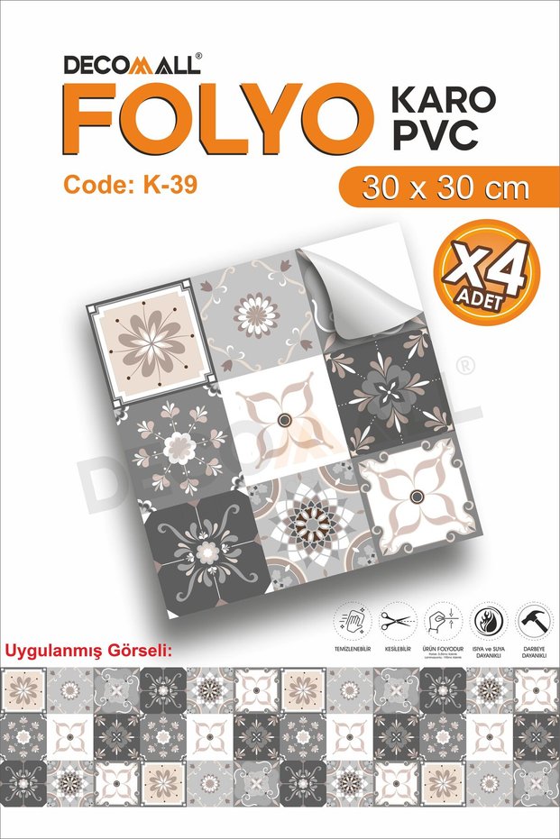 K-39 Laminated Tile Self-Adhesive Floor Tiles Bathroom Wall Covering Water Resistant 30X30Cm