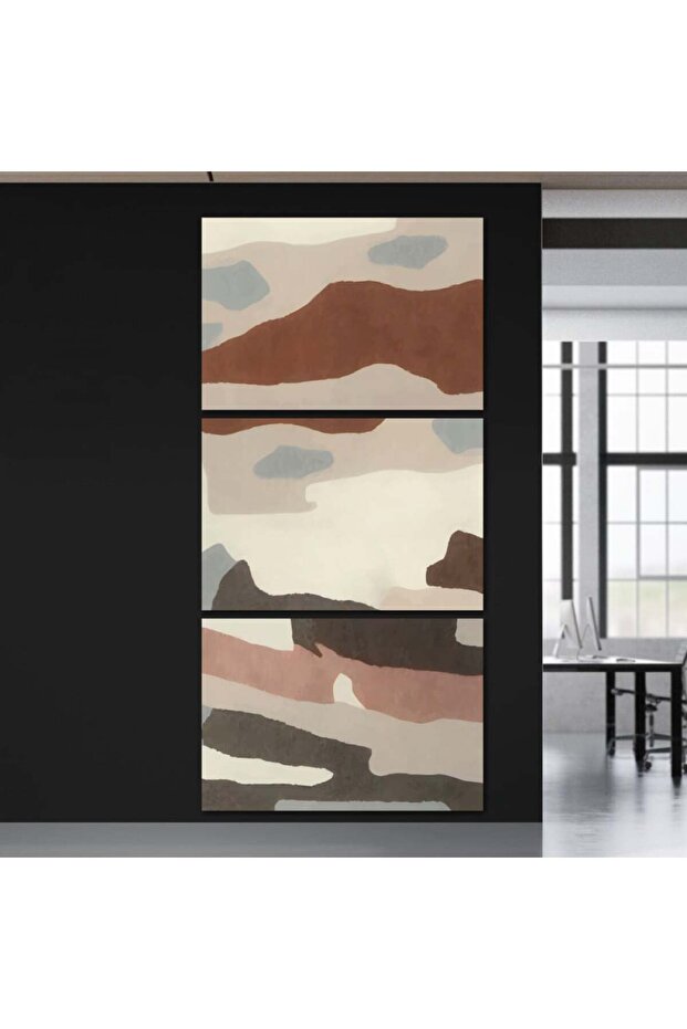 Three abstract canvas panels with a hollow silver frame - 1