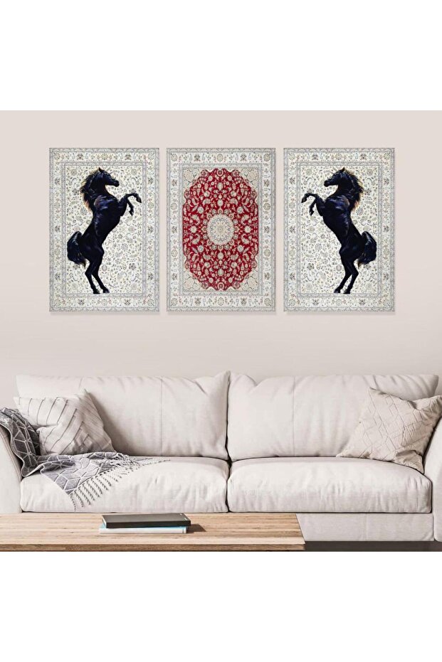 Three horse canvas paintings with hidden wooden frame