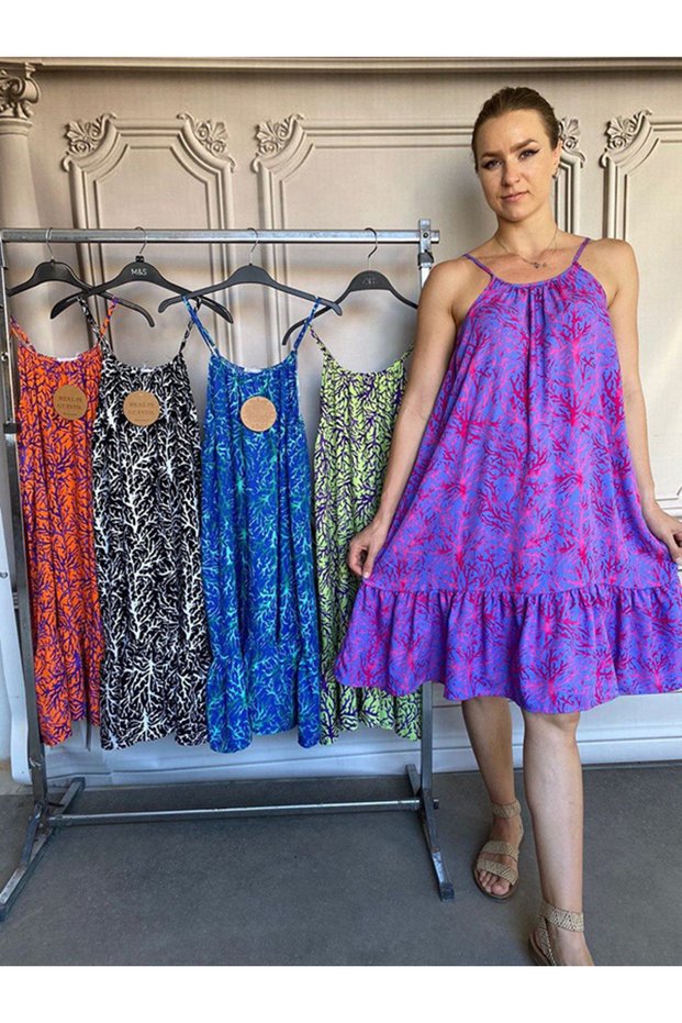 Woven Viscose Style Short Dress with Rope Strap
