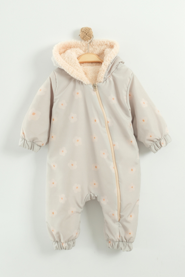 Patterned Baby Girl Winter Zippered Water Repellent Astronaut Jumpsuit
