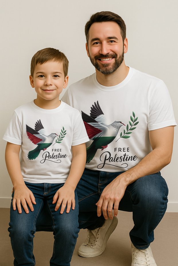 Father Son White "Free Palestine" Combination T-Shirt |   Freedom Themed Family Combination