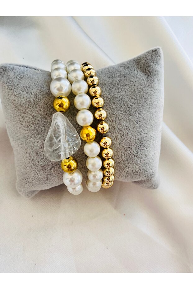 Pearl Beaded Gold Detailed Multi-Combination Bracelet
