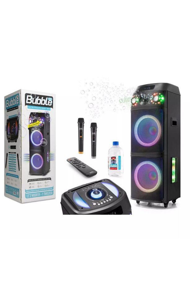 WR172 2x12” 100W RGB Bluetooth Müzik Kutusu | Baloncuklu, Kumandalı, 2 Kablosuz Mikrofonlu - 1
