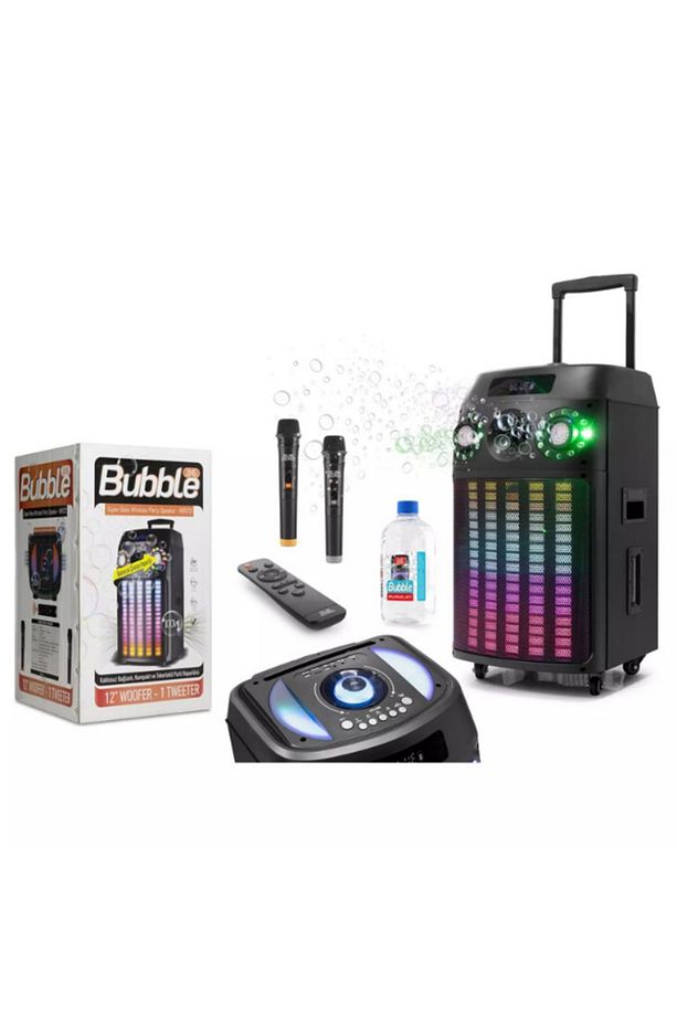 WR173 12” 100W RGB Bluetooth Müzik Kutusu | Baloncuk Çıkartan, 2 Kablosuz Mikrofonlu - 1