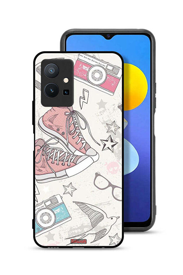 Vivo Y75 5G Protective Case Cover Canva Shoes And Camera Art