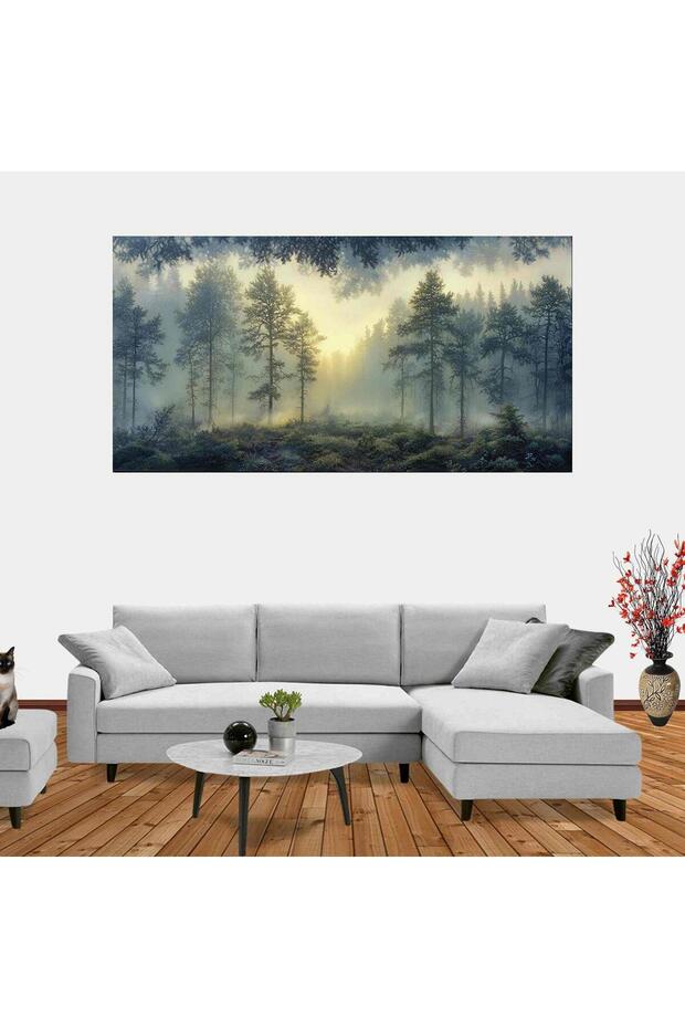 Puslu Ormanda Gün Batımı Kanvas Tablo - 1