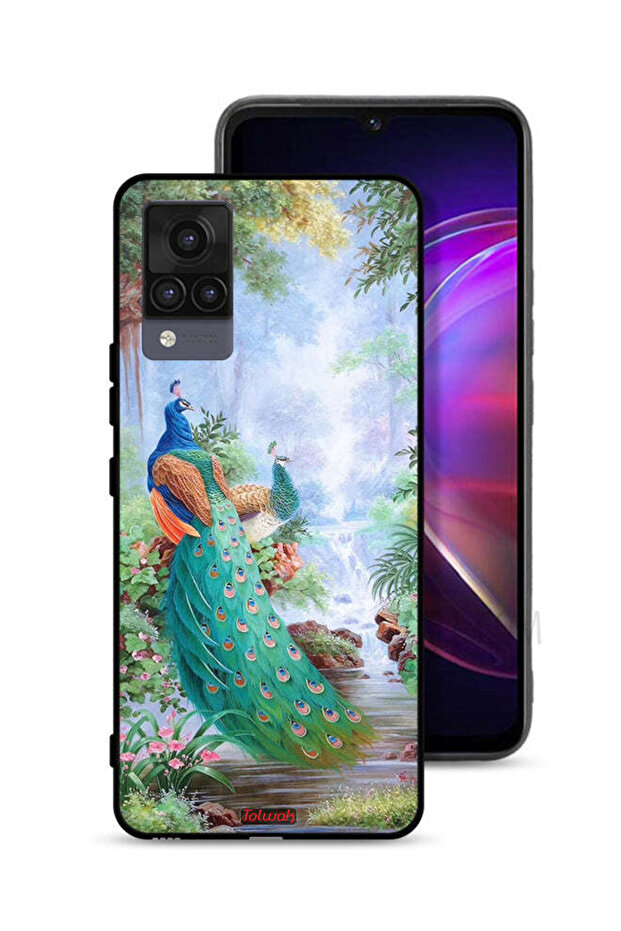 غطاء حماية لهاتف Vivo V21 بتصميم الطاووس