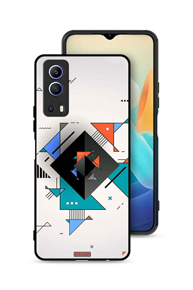 غطاء حماية لهاتف Vivo Y72 5G بأشكال مربعة ومثلثة ونمط تجريدي