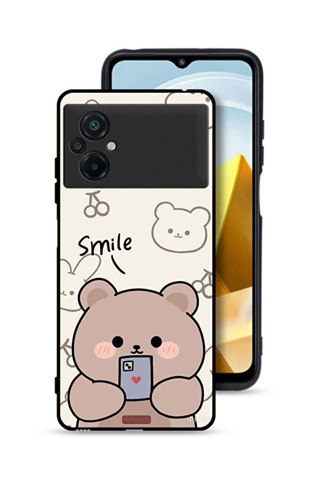 غطاء حماية لهاتف Xiaomi Poco M5 4G برسومات الدب المبتسم
