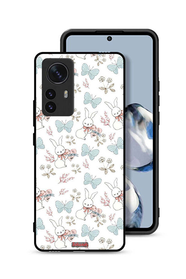 غطاء حماية لهاتف Xiaomi 12S Pro بطبعة أرنب وفراشات