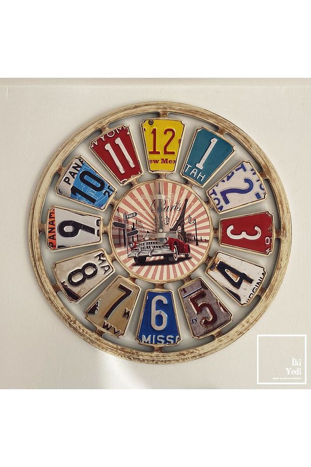 Paris 70 cm Vintage Renkli Duvar Saati, Retro Büyük Saat, Ev Ofis Duvar Dekoru Hediyelik Objeler - 1