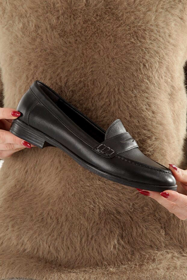 Sanra Black Genuine Leather Soft Ballerina Masculine Shoes