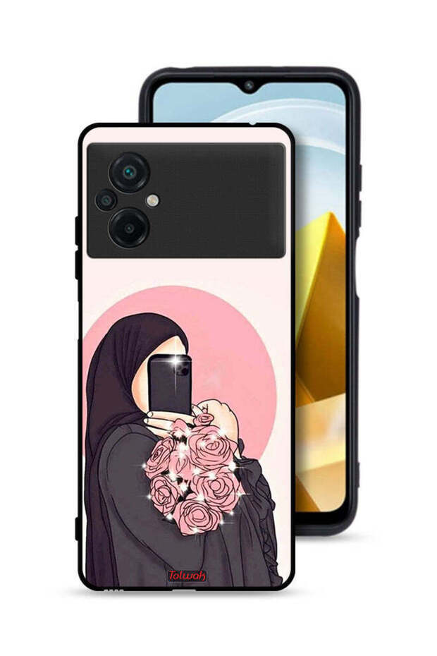 غطاء حماية لهاتف Xiaomi Poco M5 4G مع فن التقاط صور سيلفي أثناء حمل الزهور