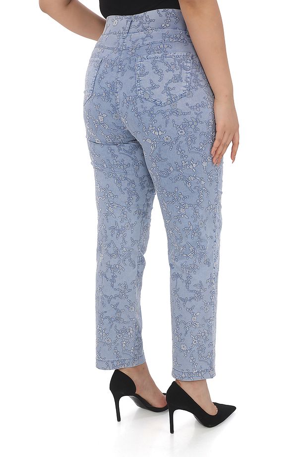 Kadın Yazlık Buz Mavi Flok Mavi Çiçek Baskılı Pantolon - 5