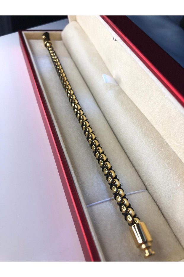 Men's Steel Bracelet - Polo Model Gold Design 1 Steel V Rope Detail • in Illuminated Box