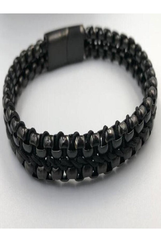Stainless Black Braided and Black Men's Model Steel Bracelet Gift for Lover, Friend, Father