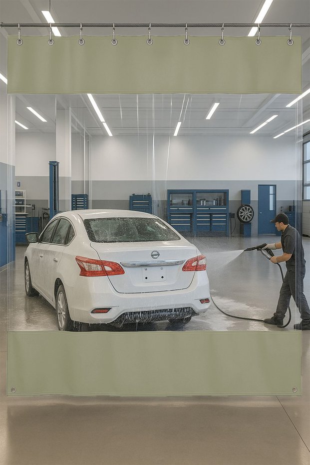 0.80mm Transparent Auto Service and Wash Partition Curtain 12 Colors Height 300cm X Width 600cm