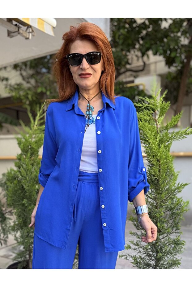 Viskon Klasik Basic Gömlek Saks Mavi - 1