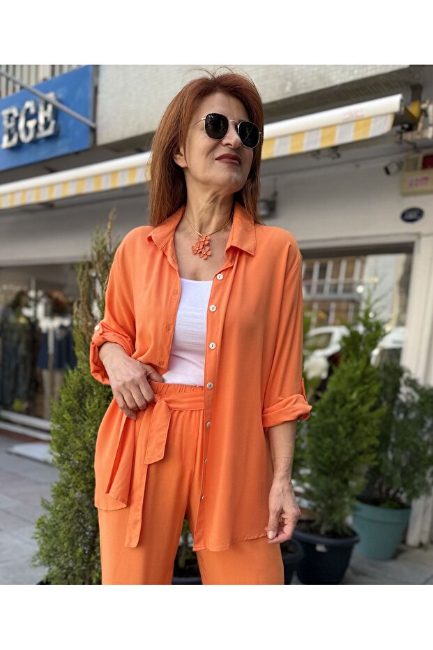 Viskon Klasik Basic Gömlek Turuncu - 3