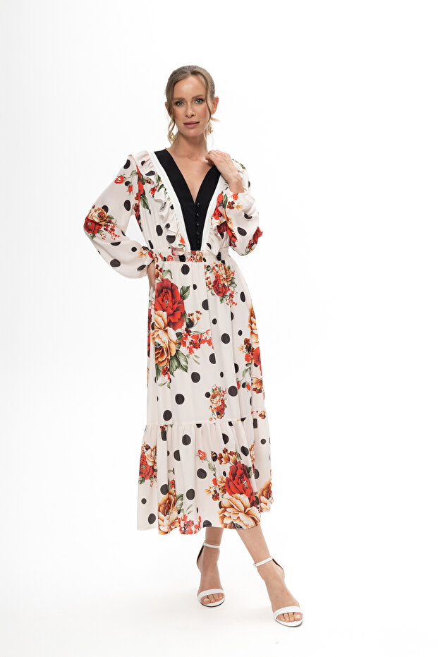 Gül Desenli Elbise - 3