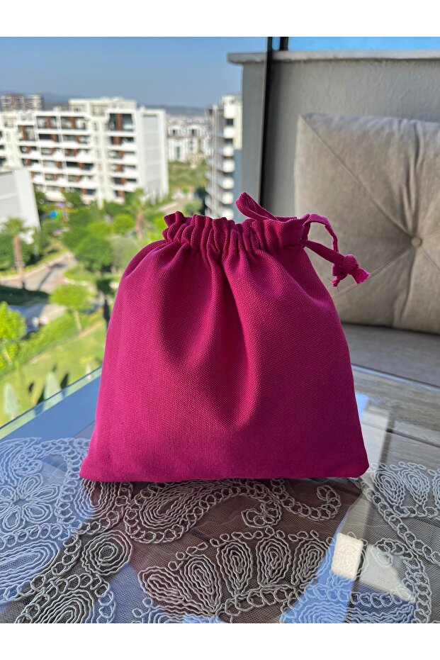 Fuchsia Pink Linen Mini Cloth Pouch - Drawstring Bag Organizer - Makeup Bag - 20X20 -Cloth Bag