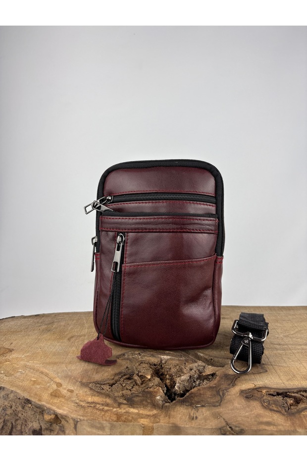Genuine Leather Unisex Phone Bag, Leather Waist Bag, Multi-Compartment Leather Shoulder Bag